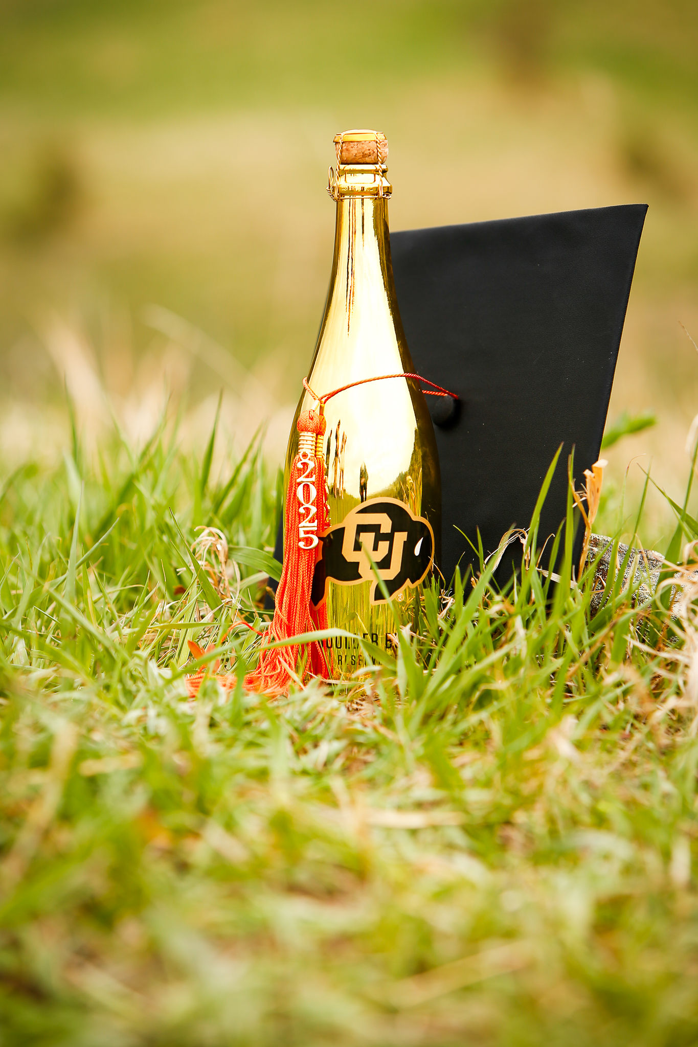 Champagne bottle for CU Boulder college graduation in Colorado
