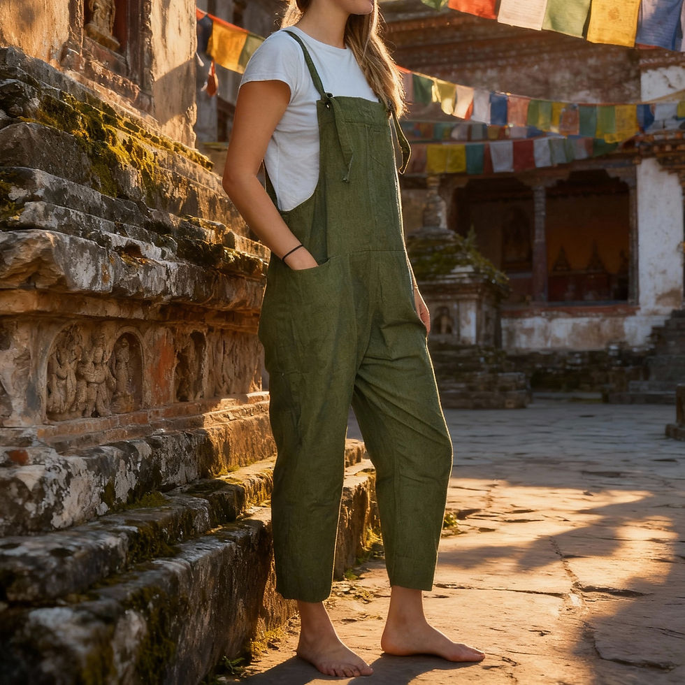 Thumbnail: Moss Highland Cotton Dungarees | Handmade in Nepal | One Size