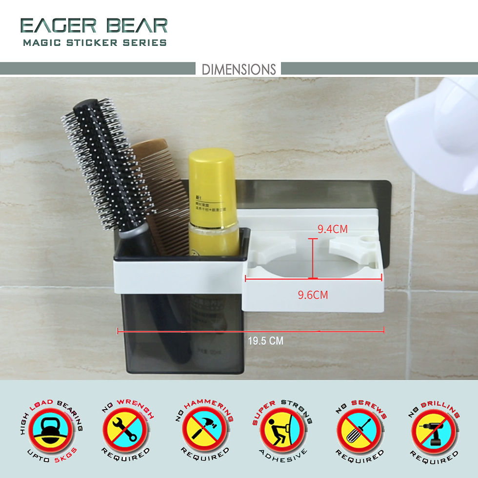 Thumbnail: Eager Bear Magic Sticker Series Self Adhesive Hair Dryer Holder / Square