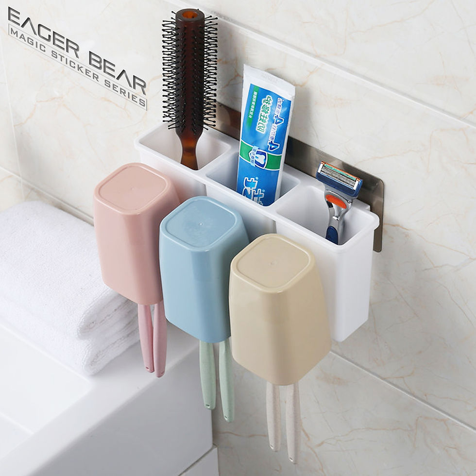Thumbnail: Eager Bear Magic Sticker Self Adhesive Toothbrush Holder with Anti Dust Cover