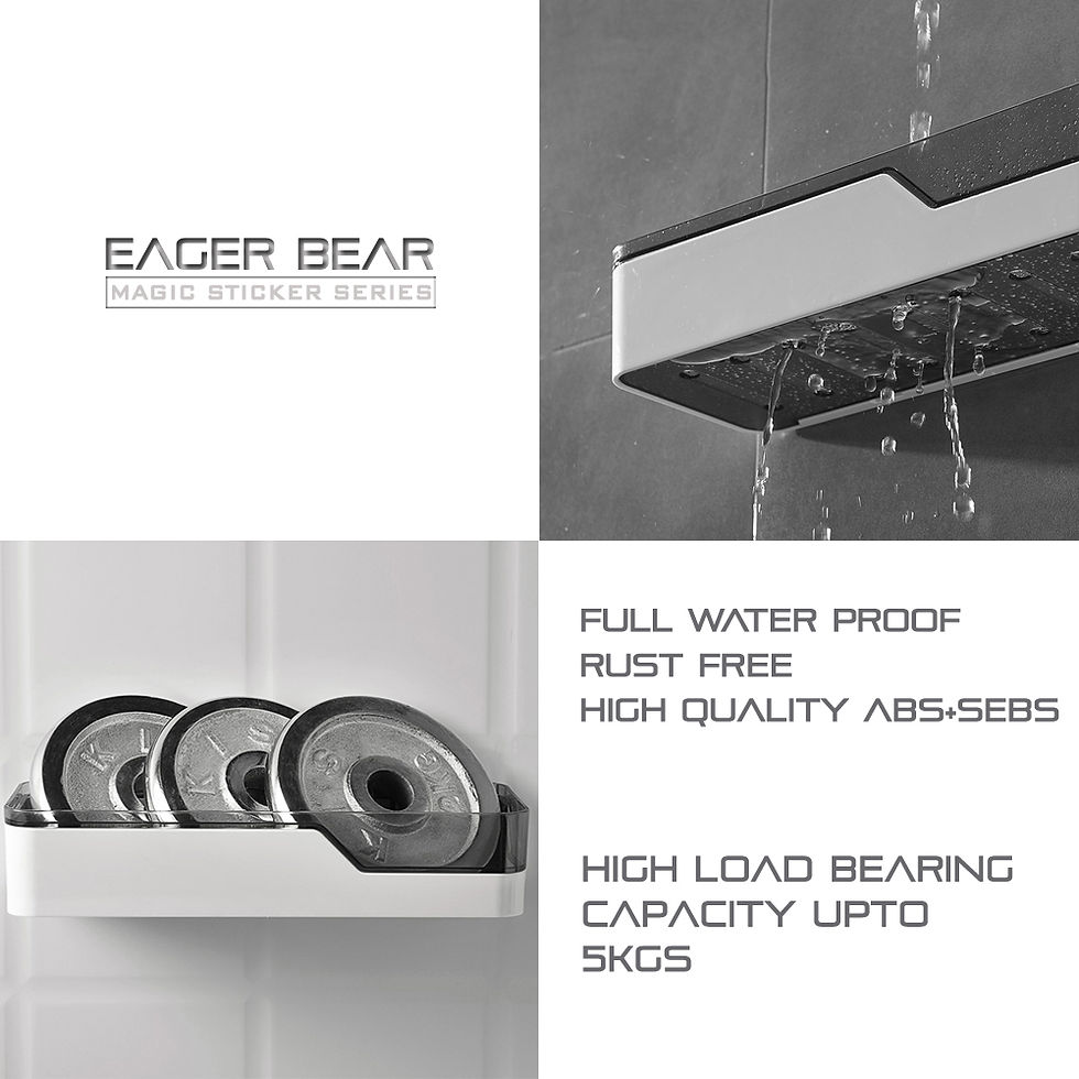 Thumbnail: EAGER BEAR Magic Sticker Self Adhesive Plastic Wall Shelf / White & Grey