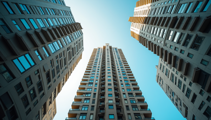 Eye-level view of a modern residential building in downtown Toronto