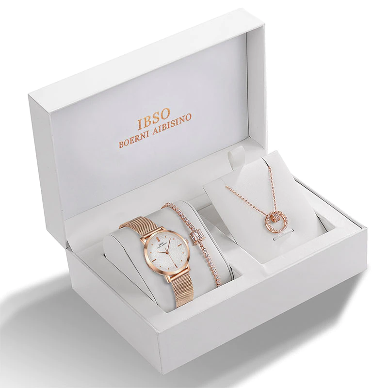 Miniatura: IBSO Quartz Watch Set Rose Gold Crystal Design Bracelet Necklace Watch Sets