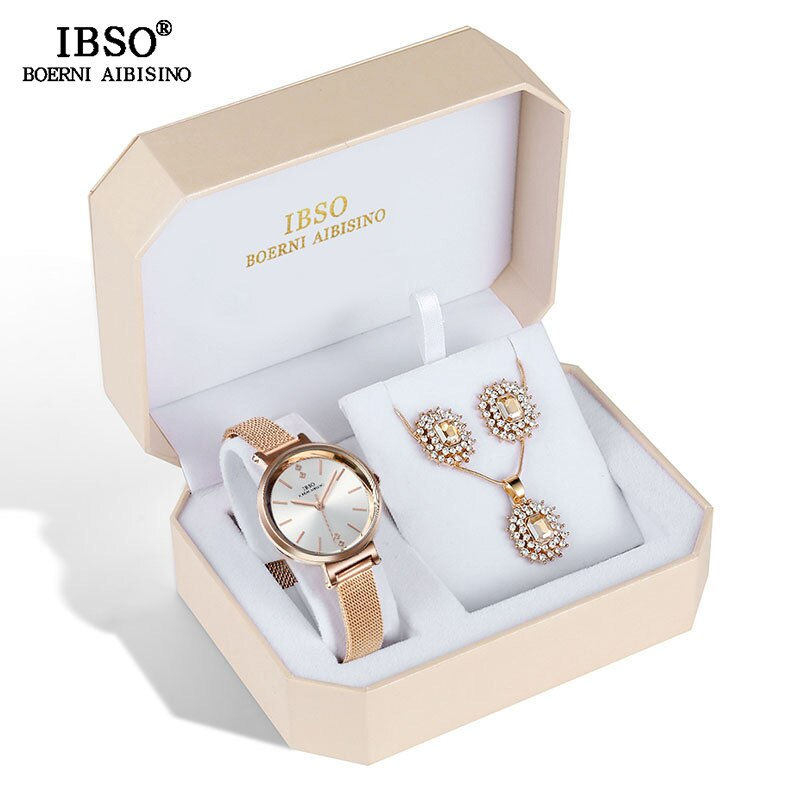 Миниатюра: IBSO Brand Crystal Design Fashion Creative Quartz Watch Earring Necklace Set 
