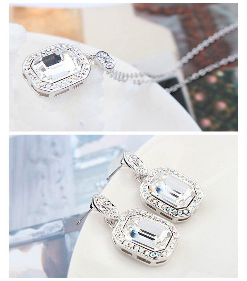 Miniatura: Original Crystals from SWAROVSKI Elements Square Pendants & Earrings Jewelry Set