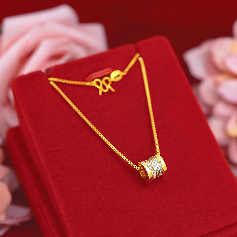 Pure 999 Gold Necklace Pendant with Diamond Real Solid 24K Gold Necklace