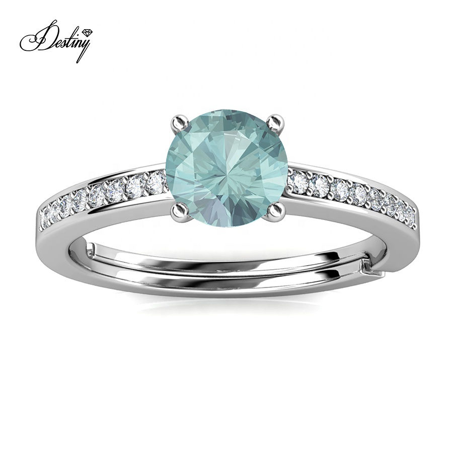 Thumbnail: 2021 Ideal Cut Moissanite Diamond Jewelry 925 Silver 1 Carat Blue Solitaire Ring
