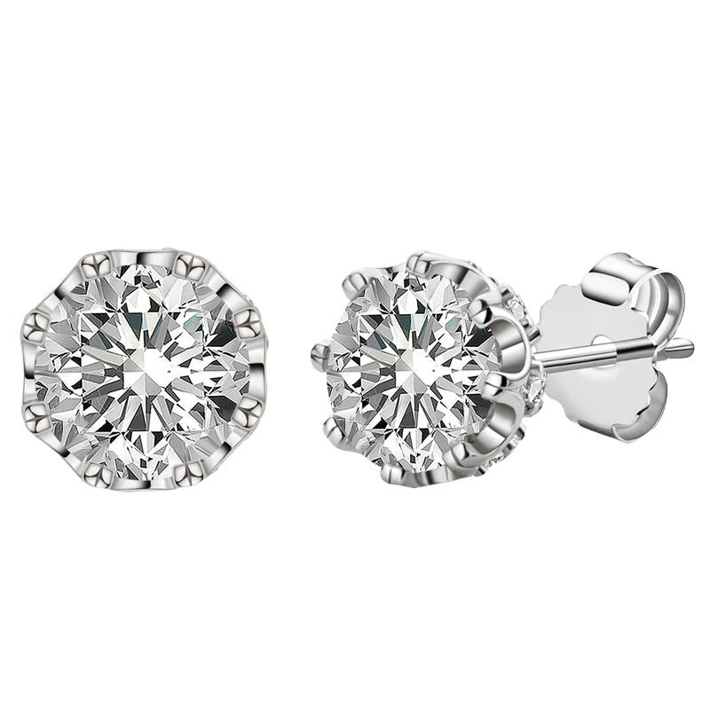Прев'ю: 925 Sterling Silver Stud Earrings Round D Color Moissanite with GRA Certificate