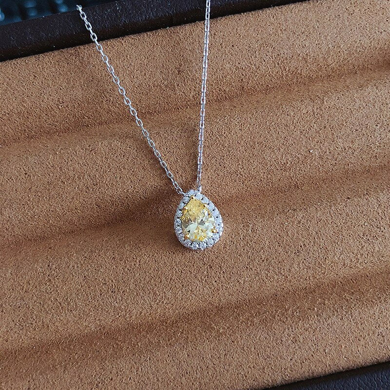 Thumbnail: Classic 925 Sterling Silver Yellow Pear Shape Necklace Lab Created Sapphires 