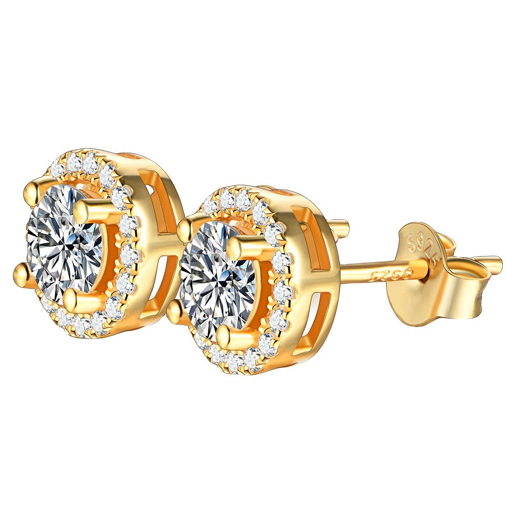 1 Carat D Color Moissatine Stud Earrings 18K Gold Color 100% 925 Sterling Silver