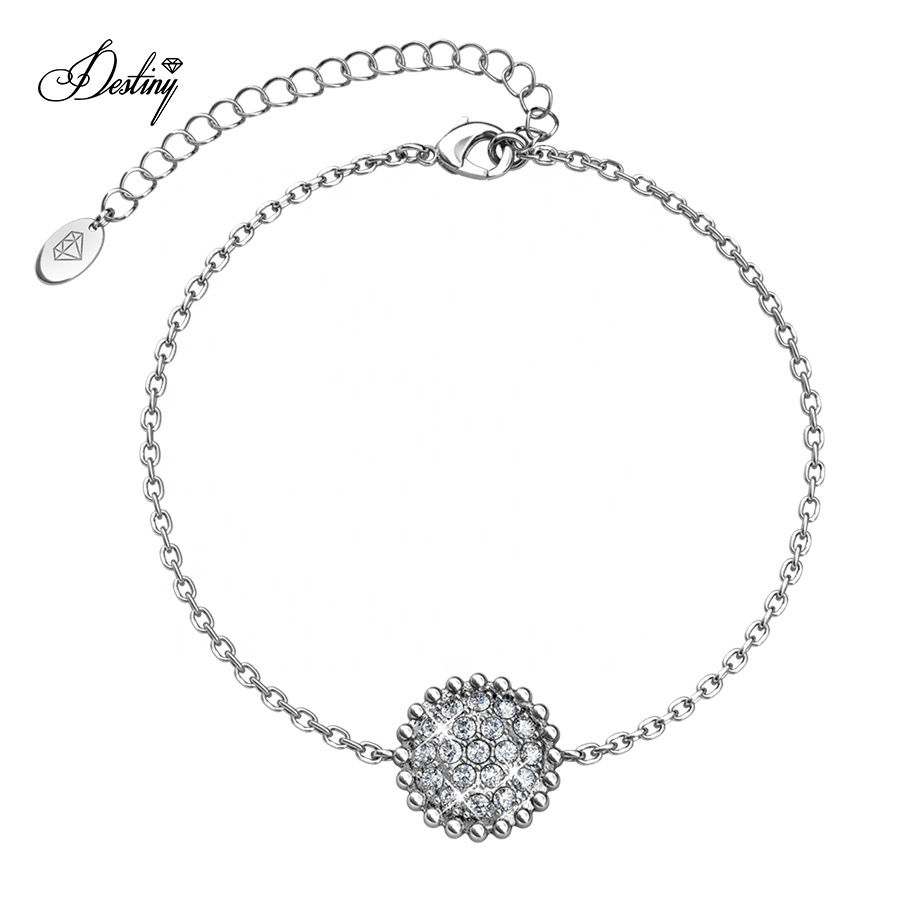 Thumbnail: White Gold Plated Crystal Disk Flower Chain Link Made With Swarovski Crystals
