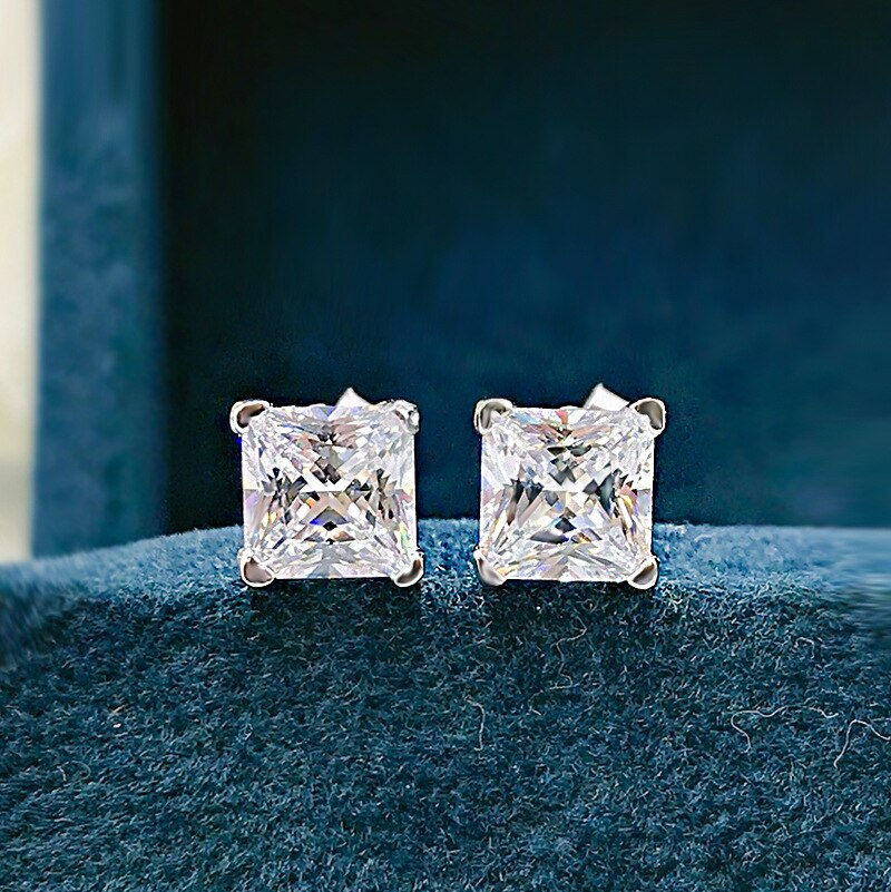 Miniatura: 925 Sterling Silver Simple Moissanite Princess Necklace Four Prong Set Pendant 