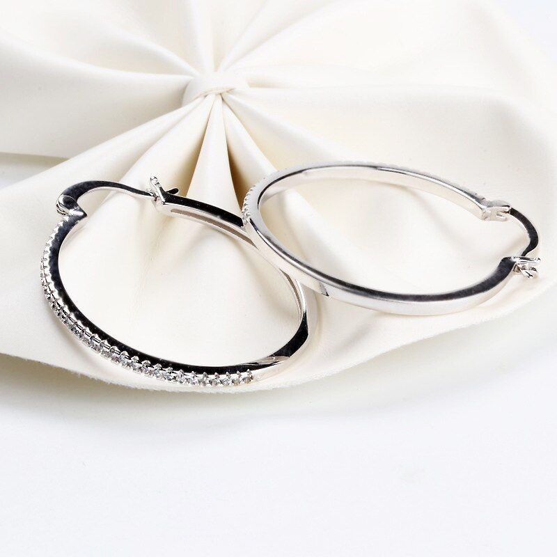 Thumbnail: Solid 925 Sterling Silver Large Circle Hyperbole Stud Earrings 