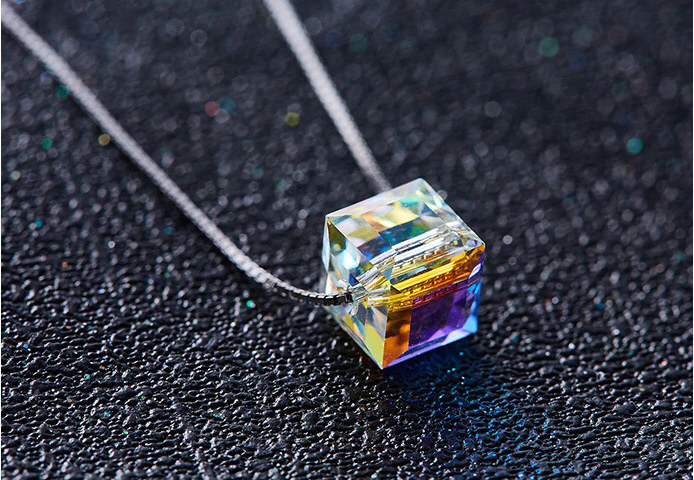 Прев'ю: Tiny Cube Dainty Necklace Silver Color Crystals From Swarovski Choker Necklace 