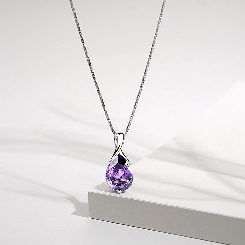 Miniature : Amethyst Necklace 925 Silver Purple Gem Collier Choker Rhinestone 