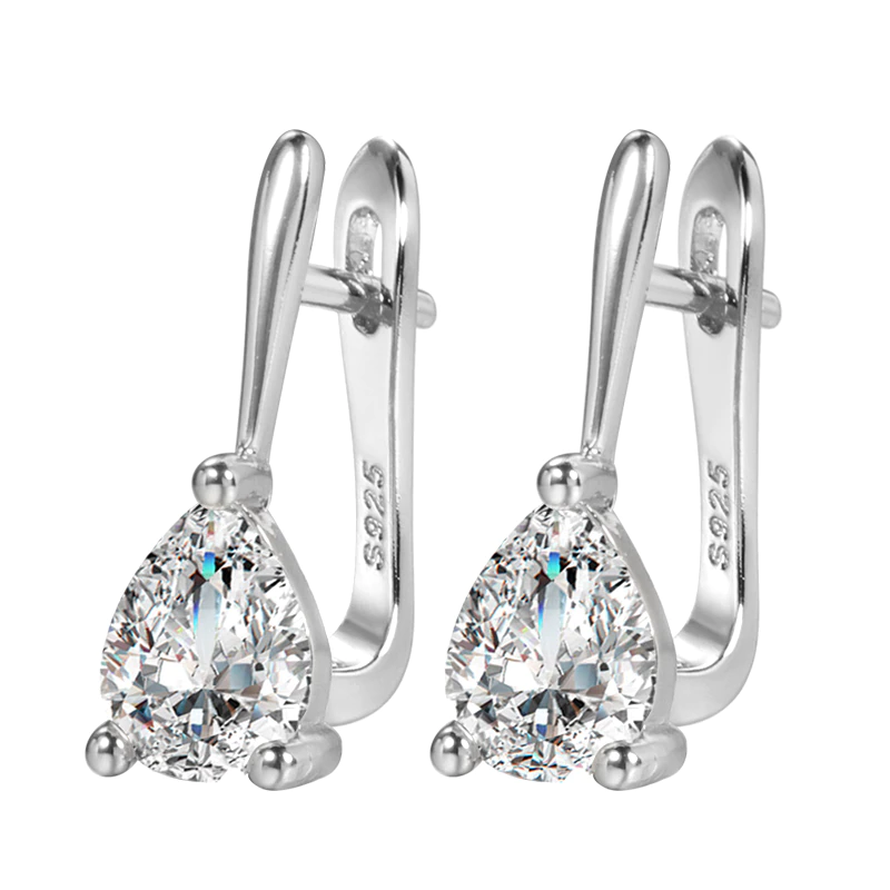 Thumbnail: Luxury Stud Earrings Gold Silver Color Water Drop AAA Cubic Zirconia Earring