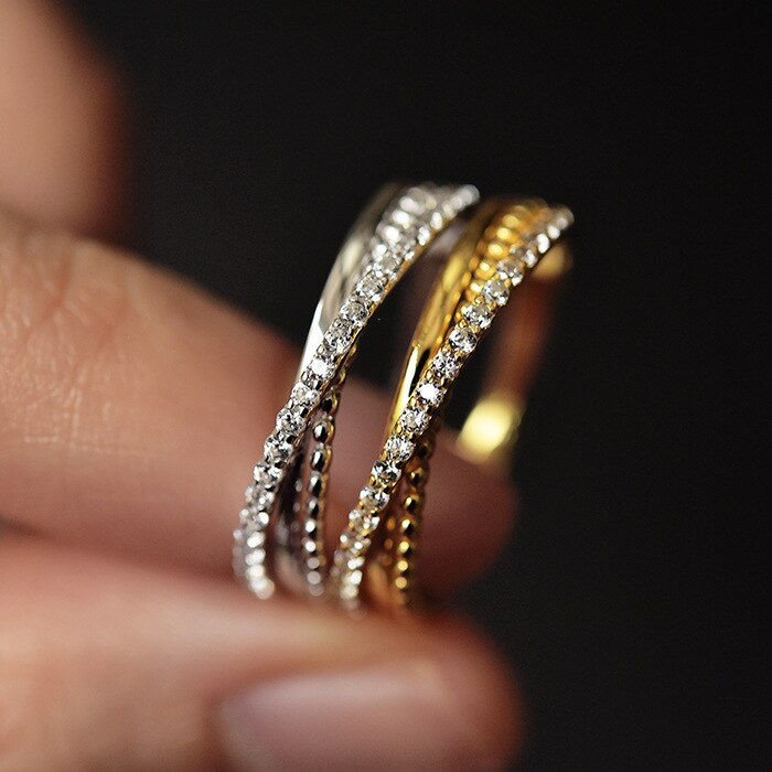 Thumbnail: New Luxury Real 925 Sterling Silver White Gold/gold Plated Crystal Zircon Ring 