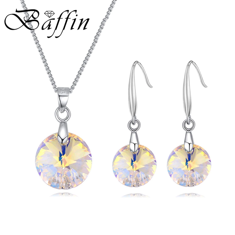 Crystals From SWAROVSKI Round Pendants Necklace Drop Earrings Jewelry Set