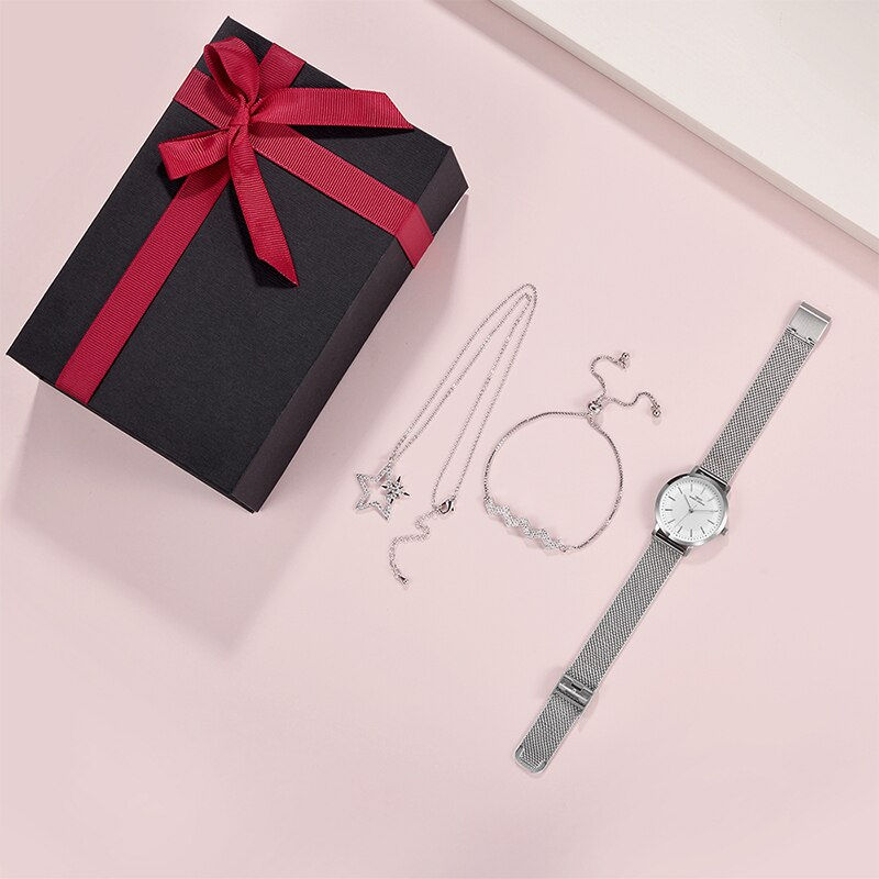 Thumbnail: Gift Watch Set Fashion Bow-Knot Stainless Steel Mesh Belt Quartz Watch Gift Set