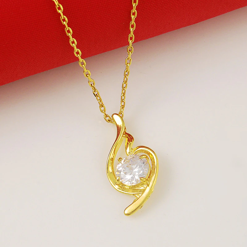 Thumbnail: Pure Gold 24K Gold Necklace Electroplating Gold Zircon Crystal Pendant 