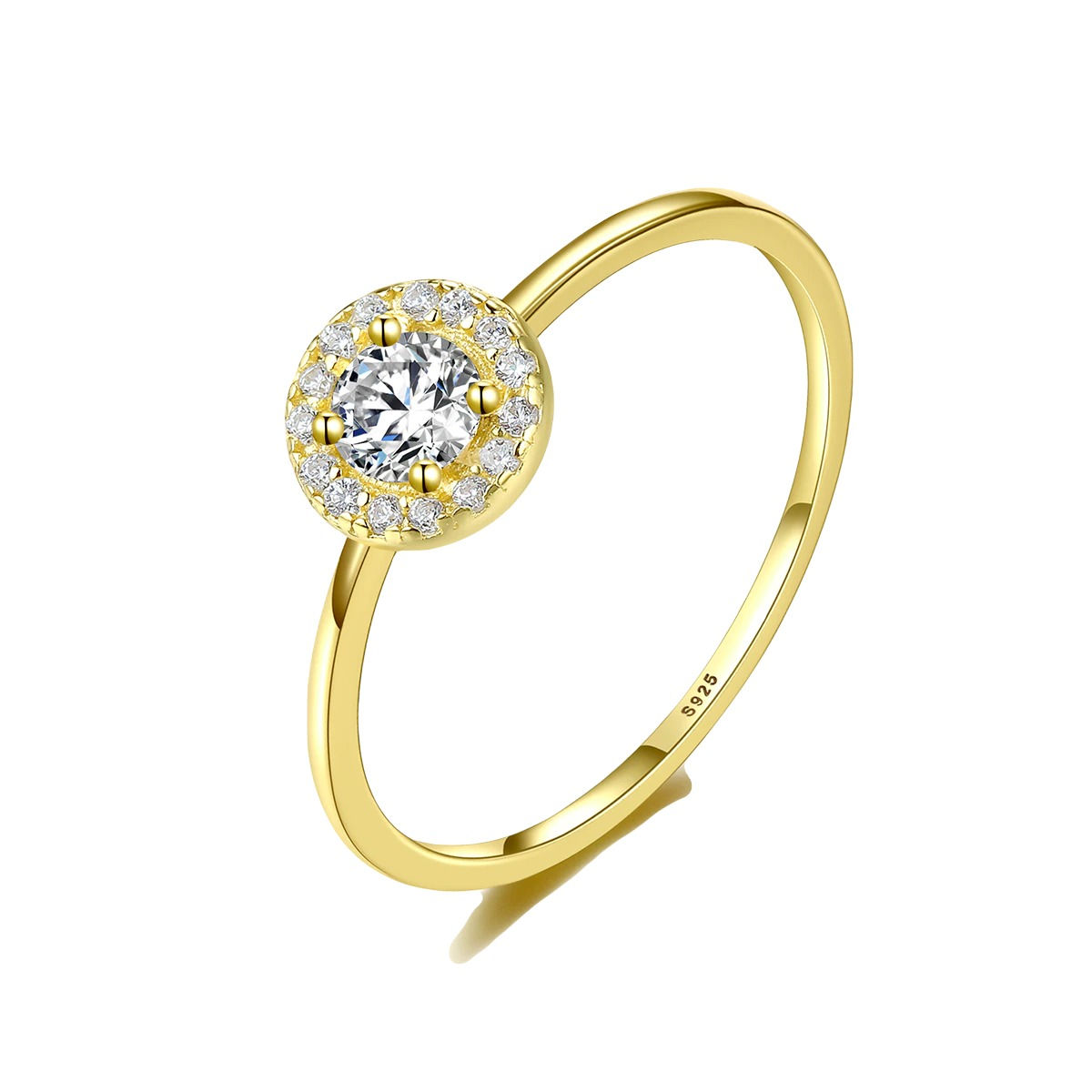 925 Sterling Silver Zircon CZ Circle Rings 14k Gold Plating