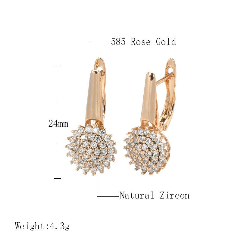 Miniatura: New Fashion 585 Rose Gold Round Dangle Earring Natural Zircon 