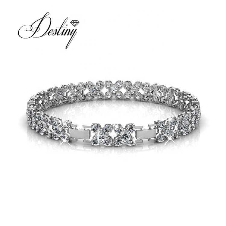 Прев'ю: High Quality 18k White Or Rose Gold Plated Flower Crystal Tennis Bracelet