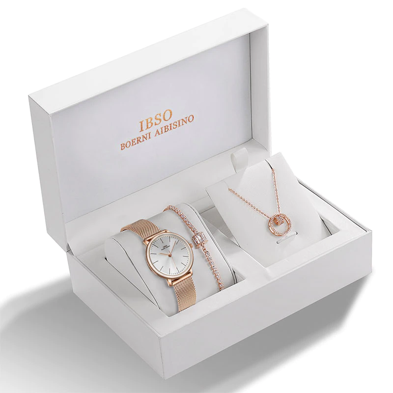 Miniatura: IBSO Quartz Watch Set Rose Gold Crystal Design Bracelet Necklace Watch Sets