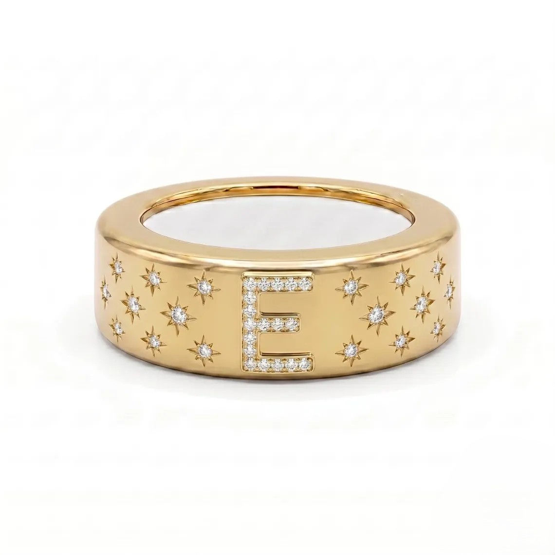 Personalized Initial E Starburst Oura Ring Cover, Gold Crystal Smart Ring Cover