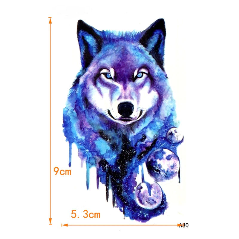 Wolf with moon wild animal temporary tattoo tattoos colourful for epoxy uv resin insert pictures Australia