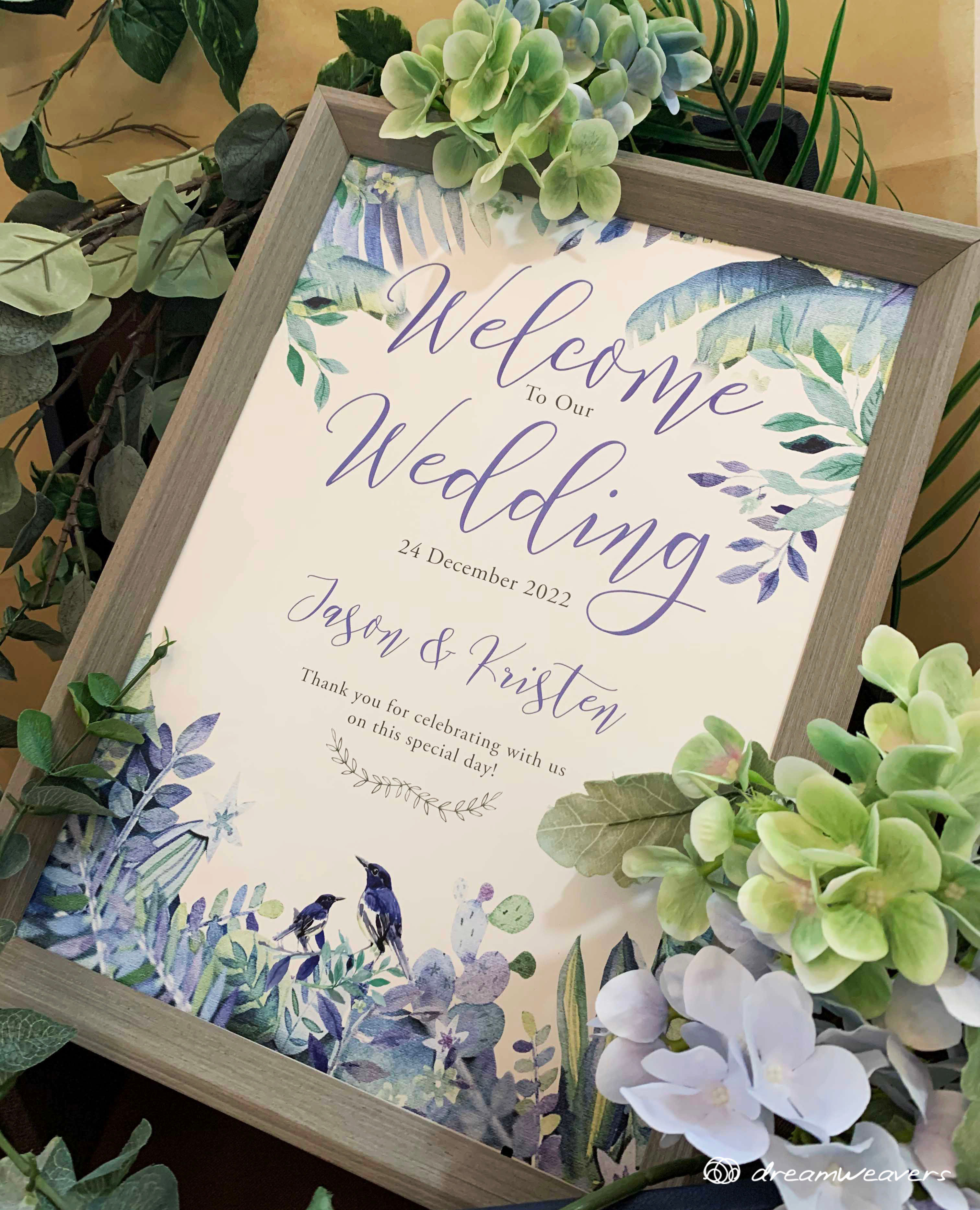 Blue Birds Welcome Signage with Frame