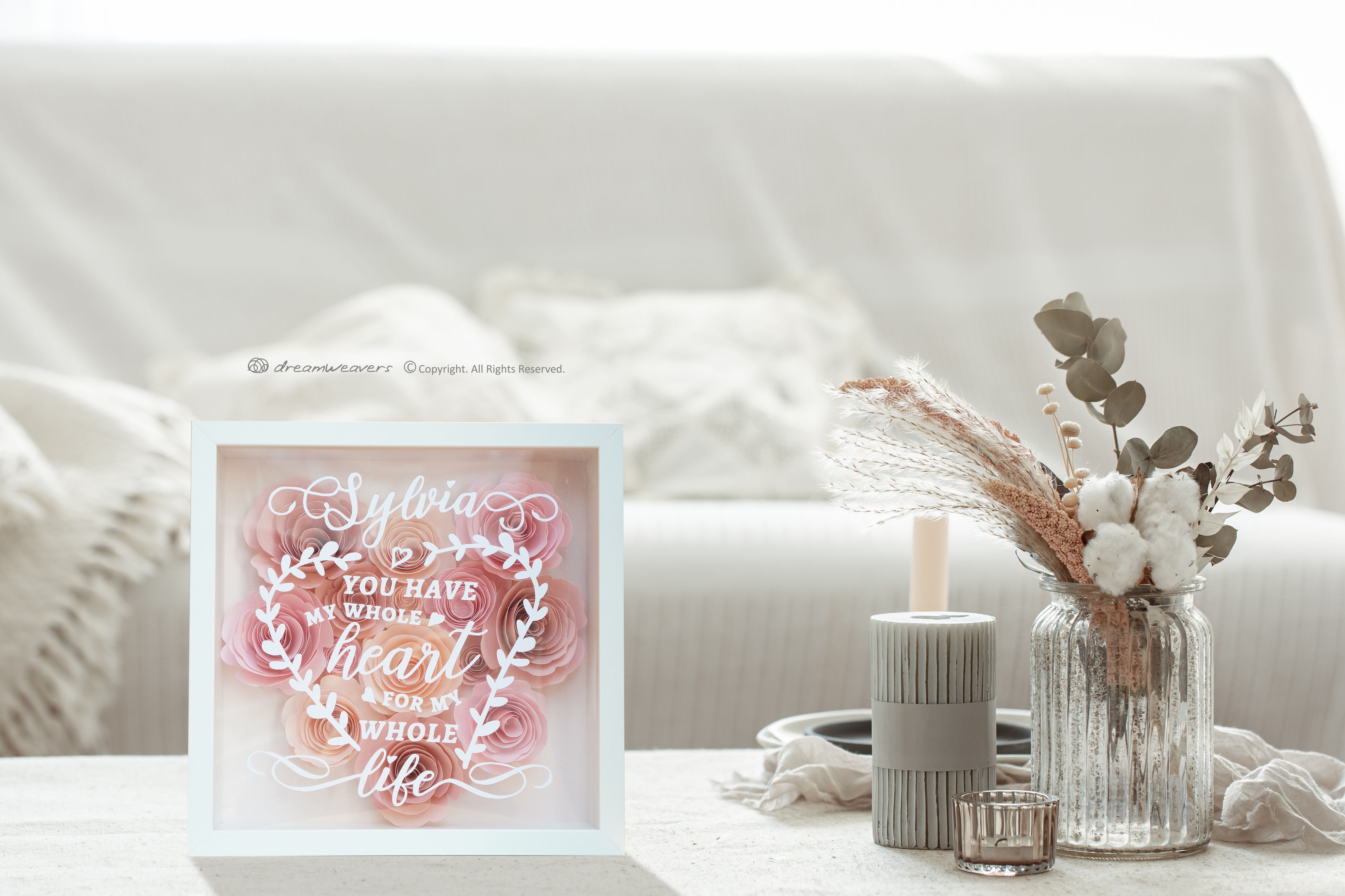 Handmade Whole Heart Paper Flower Shadow Box Gift