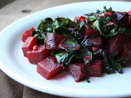 Lemon Roasted Beets with Sautéed Beet Greens