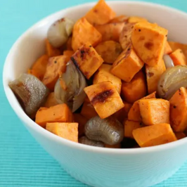Saucey Roasted Sweet Potatoes & Shallots