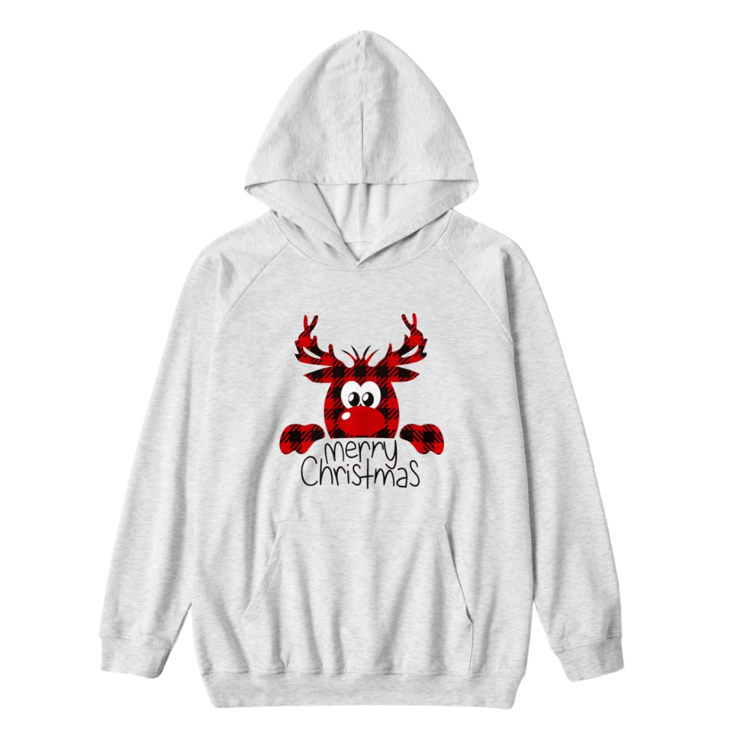 Hoodie Navidad Niños Blanco Reno Rojo