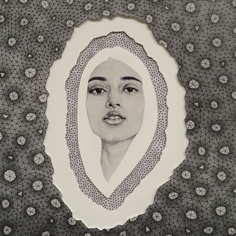 Black & white portrait art with hand-cut paper. Paper Art.