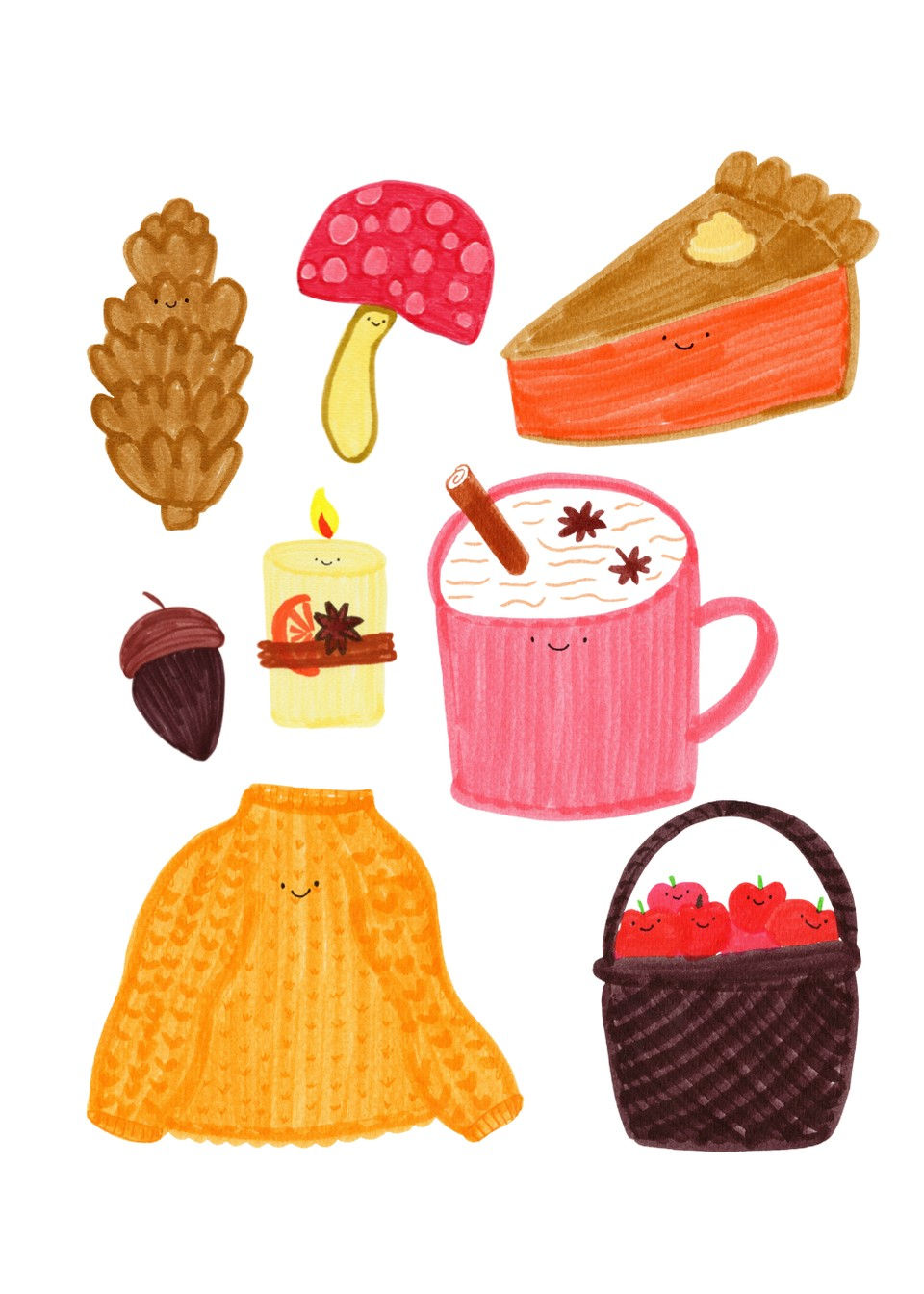 Cosy Autumn Collage Card – hand-drawn A6 greeting card by Dessie Designs