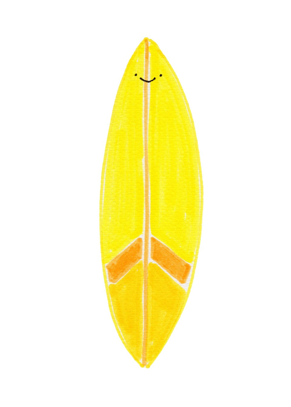 Yellow Surfboard Card – hand-drawn A6 greeting card by Dessie Designs