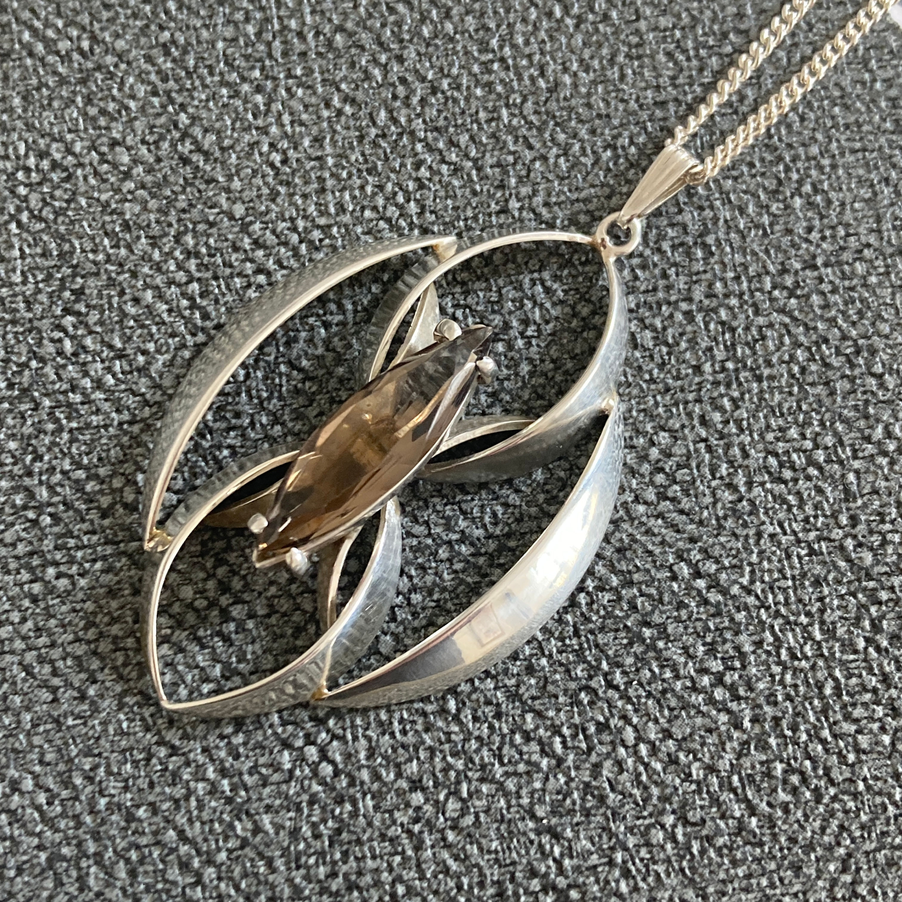 Midcenturymodernised - Silver and Smoky Quartz pendant