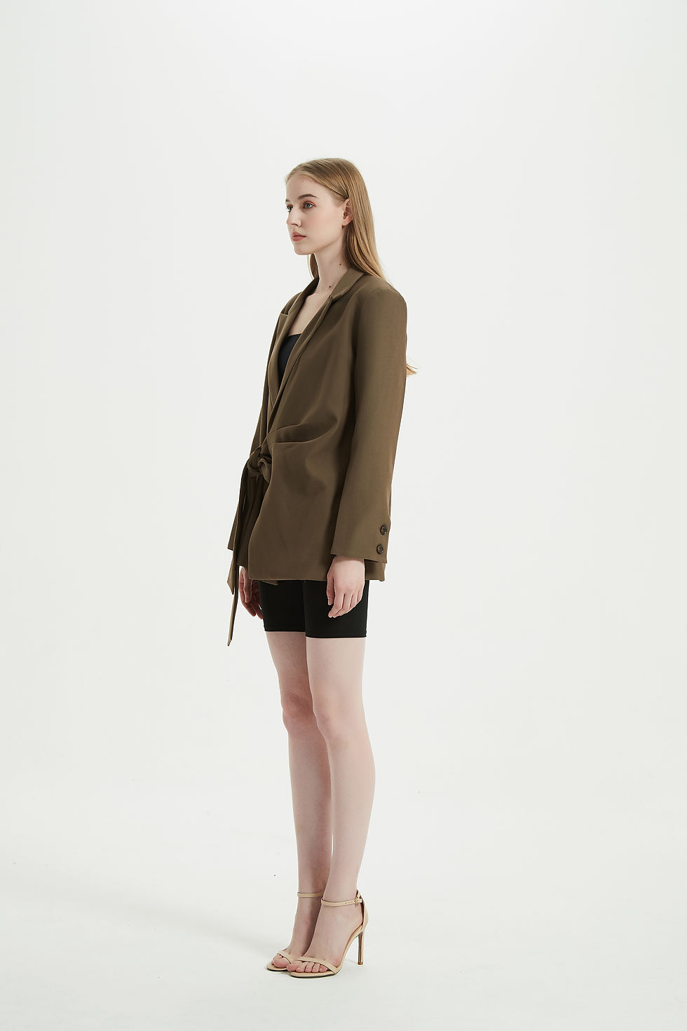 Thumbnail: Choco Asymmetric Side Belt Blazer (Presale)
