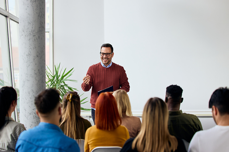 Thought leader teaching others about his expertise.