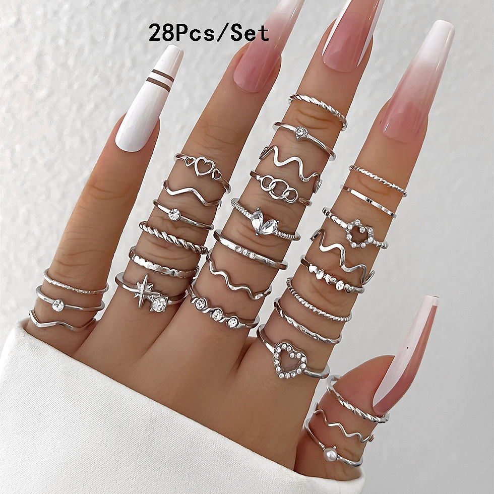 Miniatura: 28 pçs moda geométrica junta anéis conjunto para mulheres cristal coração o