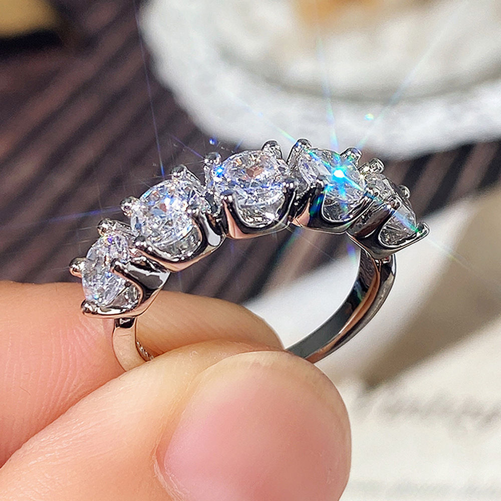 Única linha anéis moissanite de laboratório para mulheres, cristal elegante, 