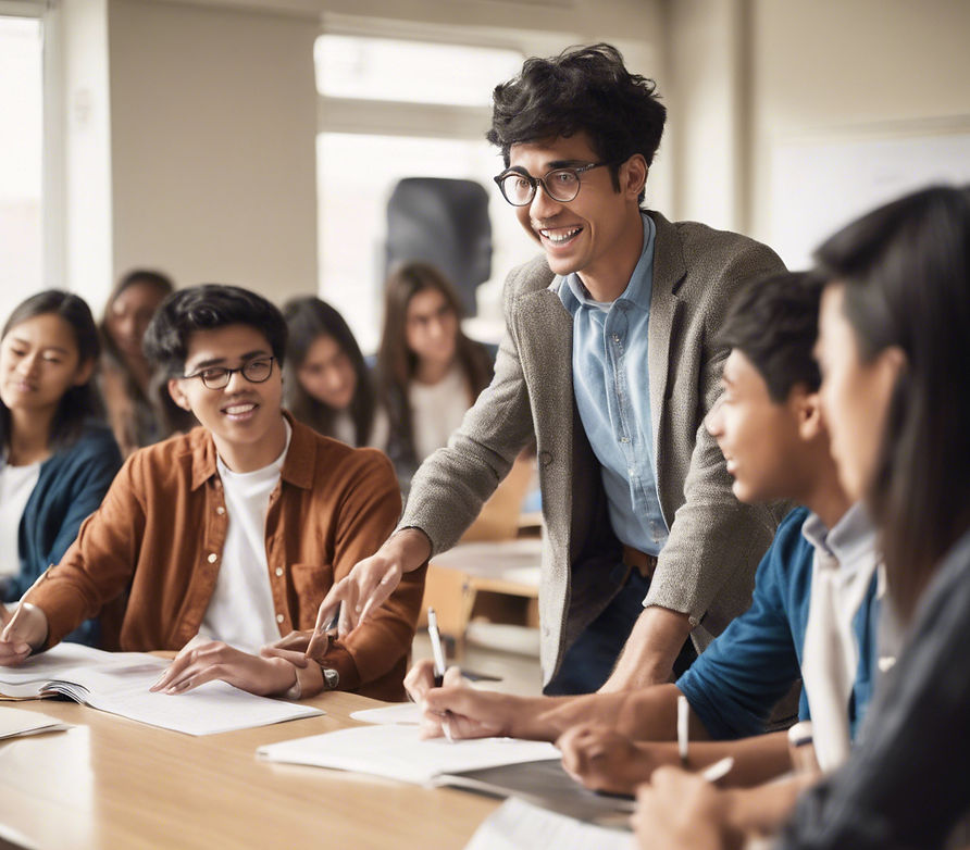 a photo of a teacher teaching a foreign language to college students in a classroom.jpg