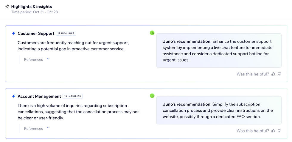 A screenshot of the Highlights and insights section in the AI Front Desk Agent dashboard.
