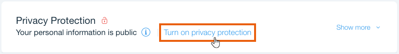 A screenshot showing the Turn on privacy protection option for a Wix domain.