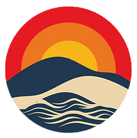 Logo showing lake, hills, sunset