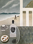beach dog still life painting gin