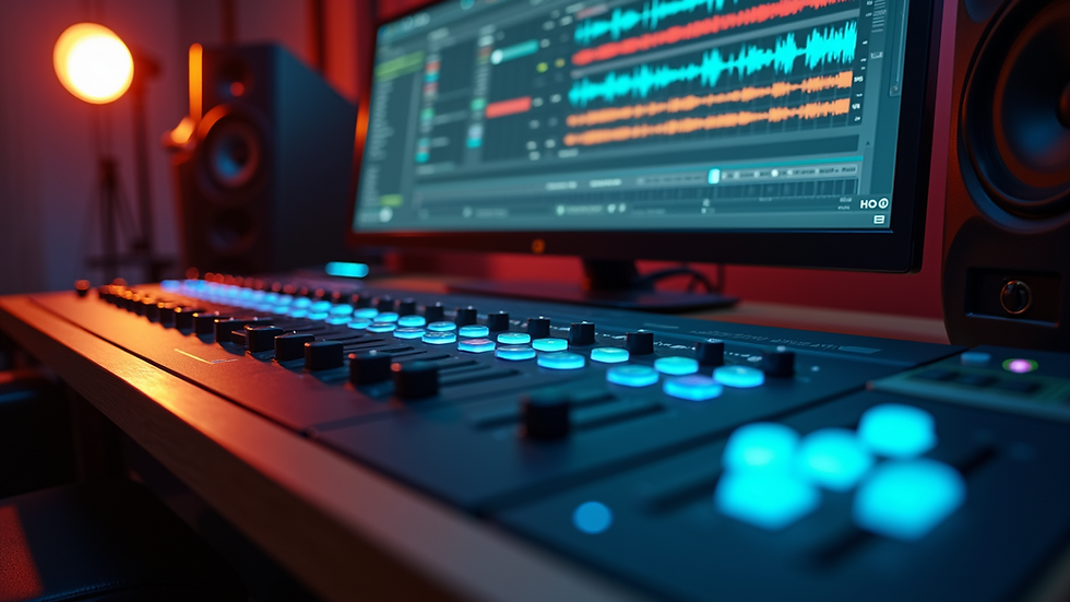 Close-up view of digital audio workstation screen displaying audio mastering software