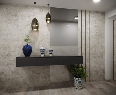 Hall de entrada com painel e espelho